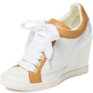 See by Chloe wedge sneaker NEVER WORN!!! tan/white size 6